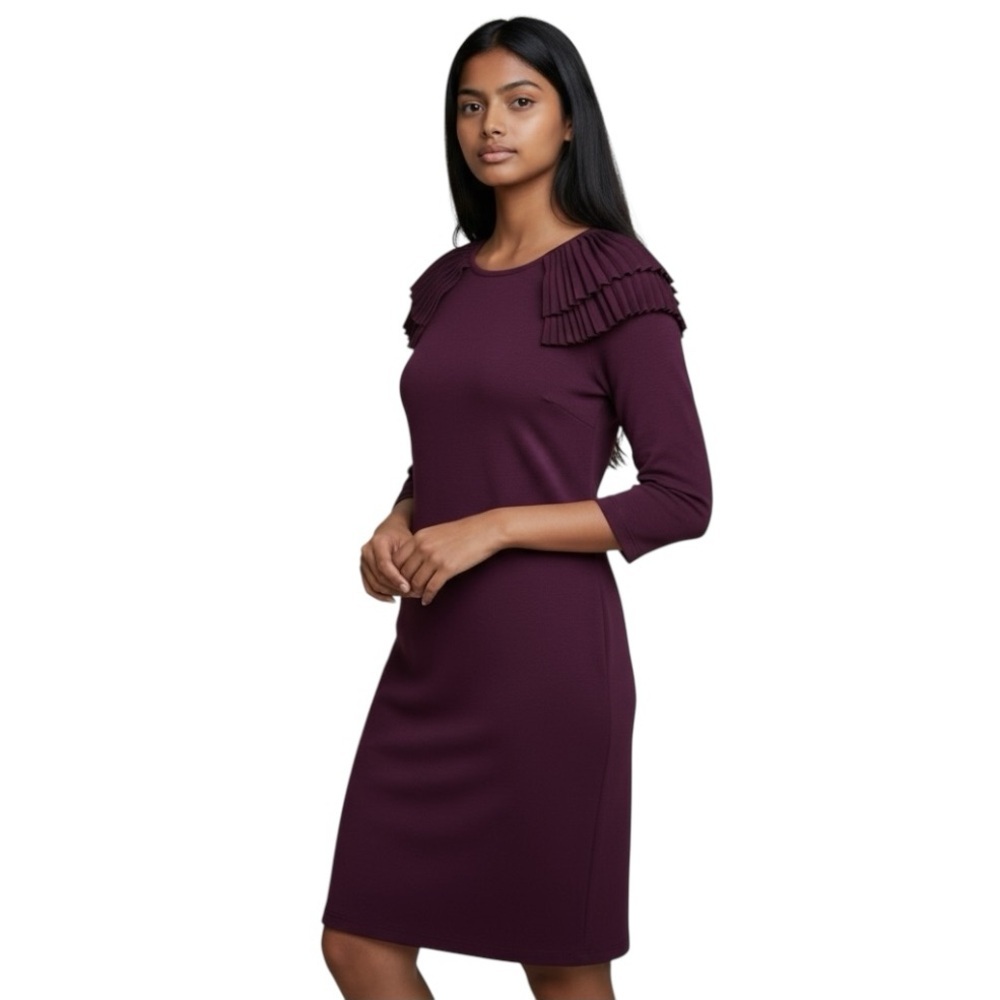Karen Millen Frill Burgundy Maroon Knit Dress Large